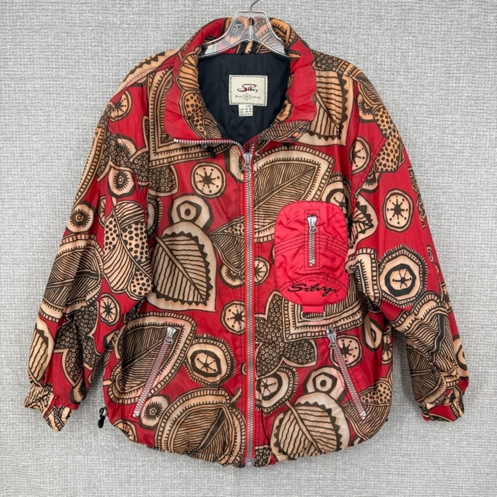 Vtg Silvy Winter Clothing Puffer Jacket Womens 38 Abstract Boho Ski Coat